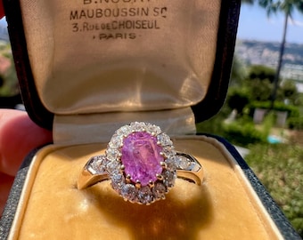 Bague Belle Époque avec saphirs roses et diamants en or 18 carats et platine – Antique vers 1910