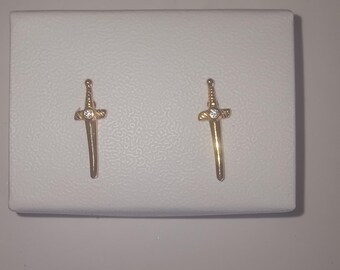 Sterling Silver Gold Sword Earrings