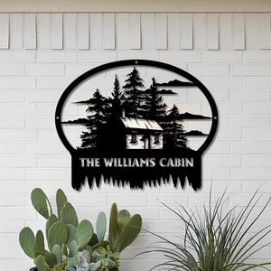 Placa de cabine personalizada, decoração de cabine personalizada, decoração de chalé, placa de acampamento, presente de Natal para ele, placa de nome de metal, presente para pai, placa de nome de família