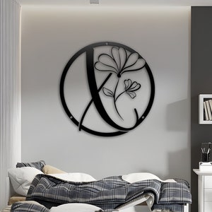 Metal LED Light Circle Letter Floral Monogram, Wall Monogram Sign Couples Gift, Metal Sign Home Decor, Wedding Gift, Family Name Wall Decor