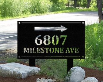 Arrow Address Sign with Stakes, Custom House Numbers, Metal Address Sign, Outdoor Garden Art, Personalized Yard Decor, Housewarming Gifts