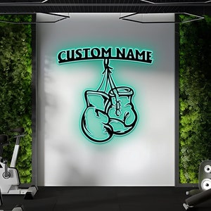 Custom Boxing Gloves Metal Wall Art with LED Light, Personalized King Boxer Name Sign, Boxing Lover Gifts, Gym Wall Art Decor Sign