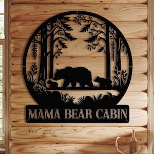 Custom Bear Cabin Metals Sign, Rustic Metal Wall Art with Bear Family, Personalized Lodge Decor, Woodland Gift for Home, Cabin or Lake House