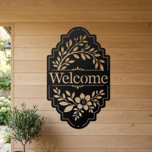 Cartello di benvenuto in metallo, decorazione floreale in stile rustico per la porta, cartello rustico per l'ingresso o il portico, idea regalo per la casa.