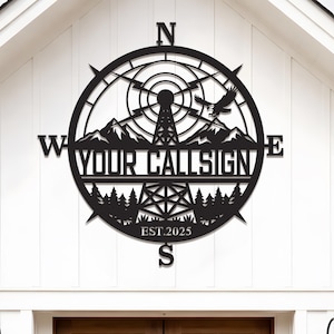 Letrero metálico personalizado para radioaficionados, arte mural con indicativo personalizado, decoración para radioaficionados, regalo para entusiastas de la radio, letrero exterior para la cueva del hombre