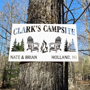 Personalized Metal Campfire Sign, Custom Camp Name Sign, Camping Lovers Gift, Cabin Sign, Campsite Decor, Last Name Fire Pit Sign