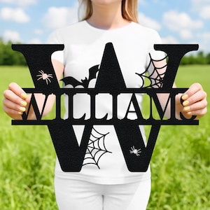 Halloween Alphabet Letters Metal Sign, Family Name Monogram, Spooky Last Name Letter, Custom Personalized Fall Autumn Home Decor