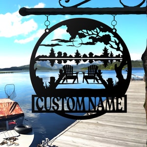 Cartello in metallo personalizzato Lake House, cartello Forest Lake, cartello personalizzato Lake House Name, cartello in metallo per campeggio, decorazione da parete Lake House