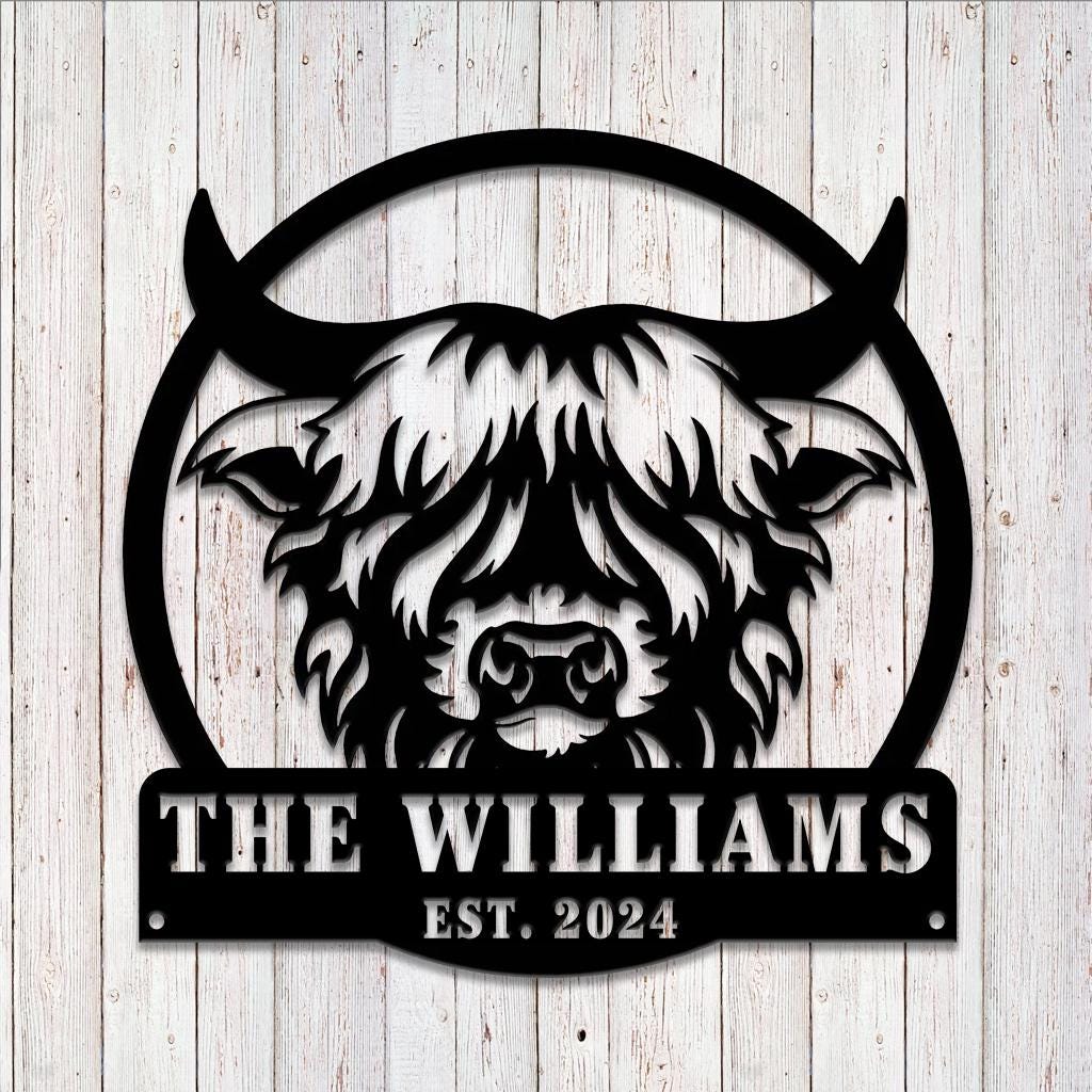 Custom Highland Cow sign Led Lights Personalized Farmer Wedding Gif Family Name Sign Outdoor Wall Art Decor Last Name Sign Front Door