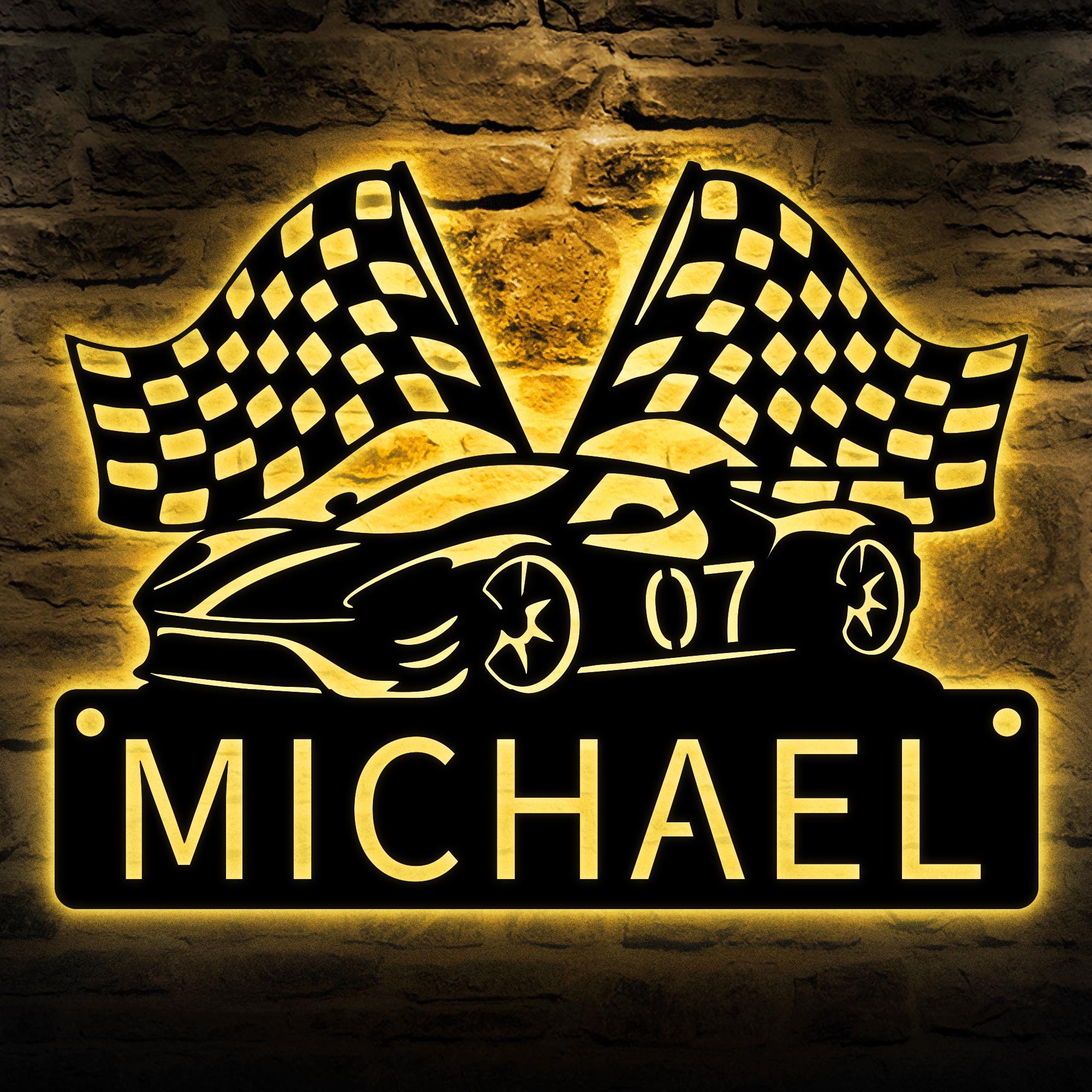 Custom Racing Car Metal Sign With LED Lights, Race Car Sign, Sports ...