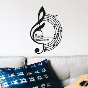 Personalized Music Notes Metal Wall Art, Musician Name Sign, Customized Gift for Musician, Music Lover, Music Teacher Gift, Music Room Decor