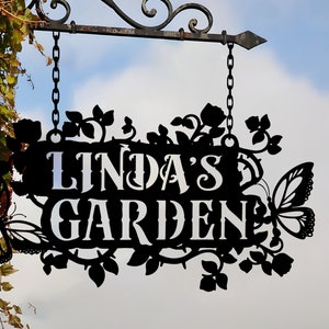 Letrero colgante personalizado para jardín, letrero con nombre personalizado para jardín, placa para jardín de flores, regalo para jardín al aire libre, letrero conmemorativo para jardín, jardín secreto