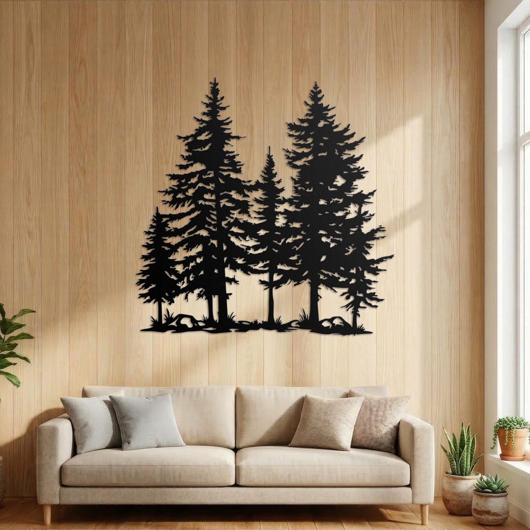 Large Pine Tree Metal Wall Decor, Rustic Nature Wall Art, Forest Cabin ...