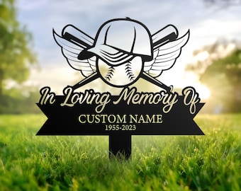 Personalized Baseball bat and helmet Memorial Stake, Metal Stake, Sympathy Sign, Grave Marker, Remembrance Stake, Baseball Lover Loss