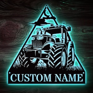 Custom Farm Sign, Tractor Driver Metal Wall Art LED Light, Personalized Farm, Tractor Name Sign, Home Decor, Truck Decor, Gift for farmer