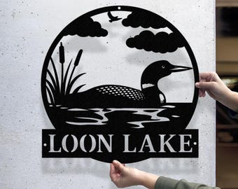 Letrero personalizado con nombre de pato colimbo / Letrero metálico de colimbos / Regalos para cazadores de patos / Regalos de caza / Arte de colimbos para decoración de casas de lago y cabañas de vida silvestre