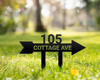 Personalized Address Arrow Metal Yard Sign, Custom Arrow House Number Garden Decor, Address Sign with Street Name, Housewarming Gift