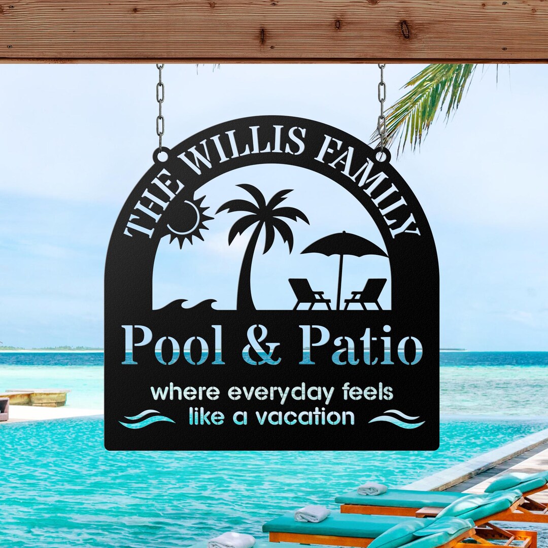 Pool & Patio Metal Wall Art | Custom Family Name Sign | Personalized ...
