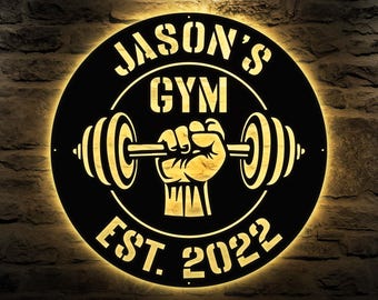 Custom Dumbbell Gym Name Metal Sign – Personalized Weightlifting Wall Art, Home Gym Decor, Workout Room or Garage Fitness Sign
