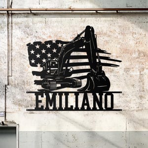 Custom US Excavator Driver Metal Wall Art LED Light Personalized Excavator Name Sign Home Decor Construction Decor Christmas Dad Gift