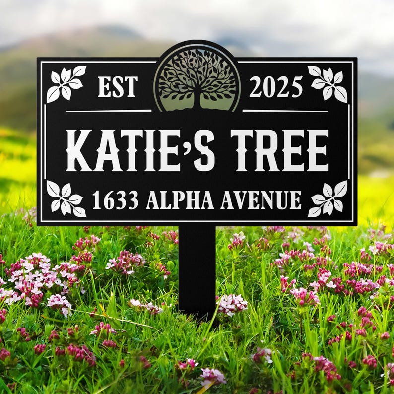 Personalized Tree Metal Garden Sign, Custom Memorial Tree Marker With ...