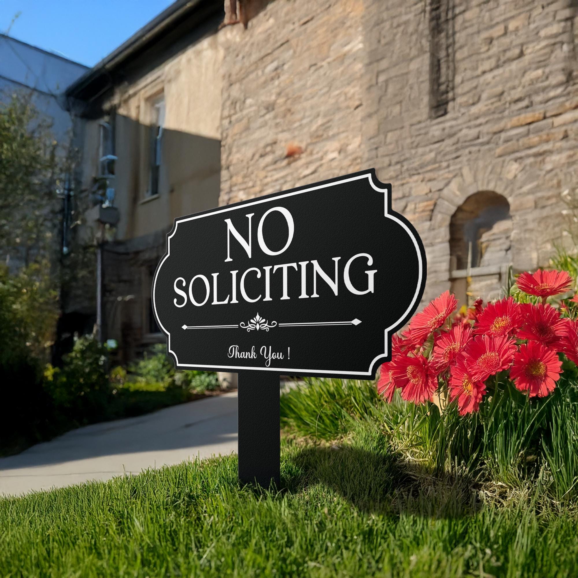 No Soliciting Metal Sign, Polite Yard Warning Sign, Outdoor Lawn Decor ...