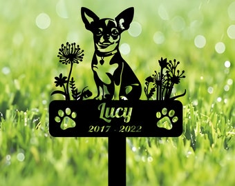 Personalisierte Gedenktafel für Chihuahuas, Grabstein für Chihuahuas, Geschenk zum Verlust eines Haustieres, Beileidsschild, Erinnerungspfahl, Metallschild für Hunde