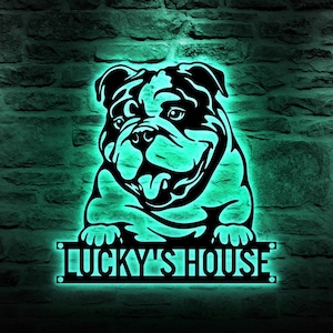 Custom English Bulldog Metal Sign Led Light, Personalized Dog Name Sign, Dog House Decor, Pet Lover Gift, Dog mom Sign, Pet Wall Art