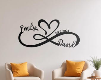 Insegna A Cuore Con Simbolo Infinito Personalizzata Con Nomi E Data - Regalo Di Nozze E Anniversario In Metallo - 3