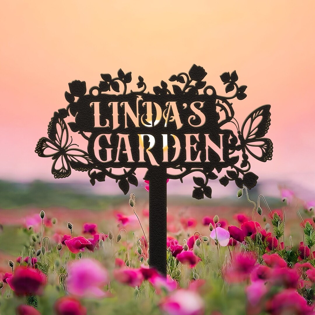 Custom Garden Sign With Stake, Personalized Garden Stake, Metal Flower ...