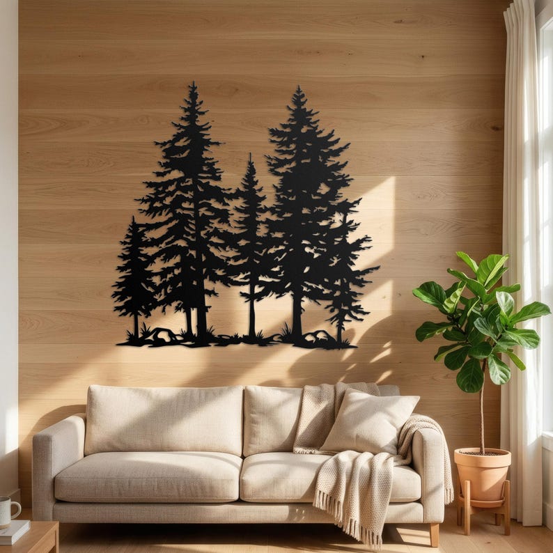 Large Pine Tree Metal Wall Decor, Rustic Nature Wall Art, Forest Cabin ...