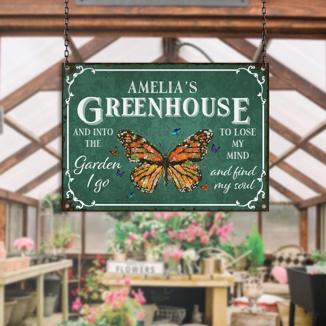 Custom Metal Greenhouse Sign, Personalized Hanging Garden Sign ...