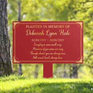 Estaca de placa memorial, marcador de sepultura de metal resistente, placa de lembrança em preto, dourado e prata, placa memorial externa e interna, personalizada