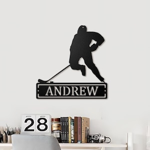 Enseigne en métal de hockey personnalisée lumière LED, cadeau entraîneur de hockey, cadeaux de hockey pour équipe, décoration murale hockey, enseigne de bâton de joueur, cadeau de Noël sport