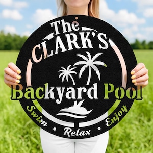 Personalized Family Pool Metal Sign, Custom Family Pool Sign, Pool Signs, Swimming Pool Signs Patio Decor, Tiki Bar Decor, Oasis