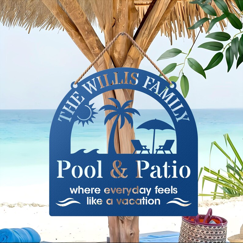 Pool & Patio Metal Wall Art | Custom Family Name Sign | Personalized ...