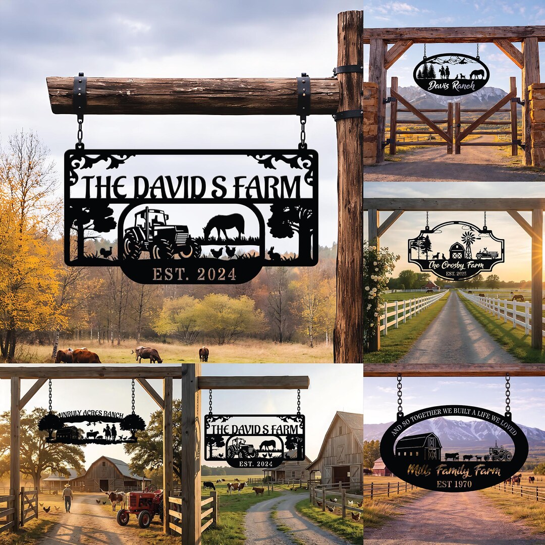 Custom Farmhouse Metal Farm Sign, Personalized Ranch Gate Sign, Rustic ...