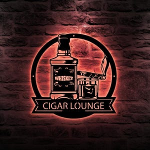 Custom Bourbon Cigar Metal Wall Art With Led Lights, Whiskey Smoke Sign Home Bar Pub Decor Cocktail Decoration Xmas Birthday Dad Gifts