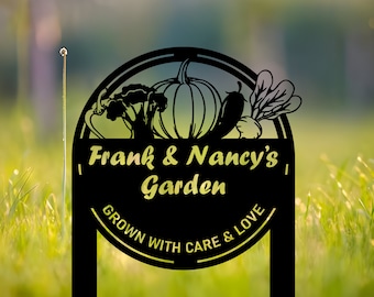 Personalisiertes Gartenschild aus Metall mit Einsätzen, kundenspezifischer Gemüsegartenstecker, kundenspezifisches rundes Gartenschild, Geschenk für Mutter - Großmutter, Gartendekor