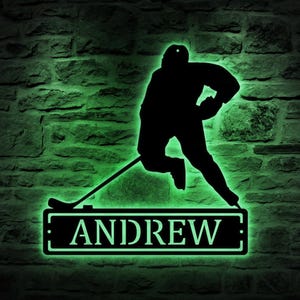 Custom Hockey Metal Sign Led Light, Hockey Coach Gift Hockey Gifts for Team, Hockey Wall Decor, Player Stick Sign, Sport Christmas Gift
