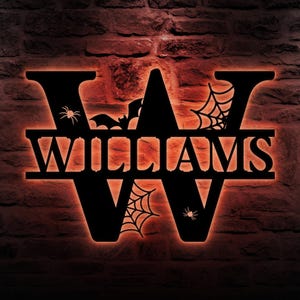 Halloween Alphabet Letters Metal Sign with LED Light, Family Name Monogram, Spooky Last Name Letter, Personalized Fall Autumn Home Decor