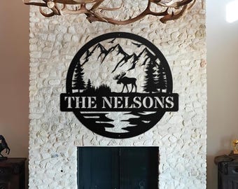 Personalized Metal Moose Sign LED Lights, Custom Moose Wall Art with Last Name, Rustic Cabin Decor, Outdoor Name Sign, Hunting Dad Gift