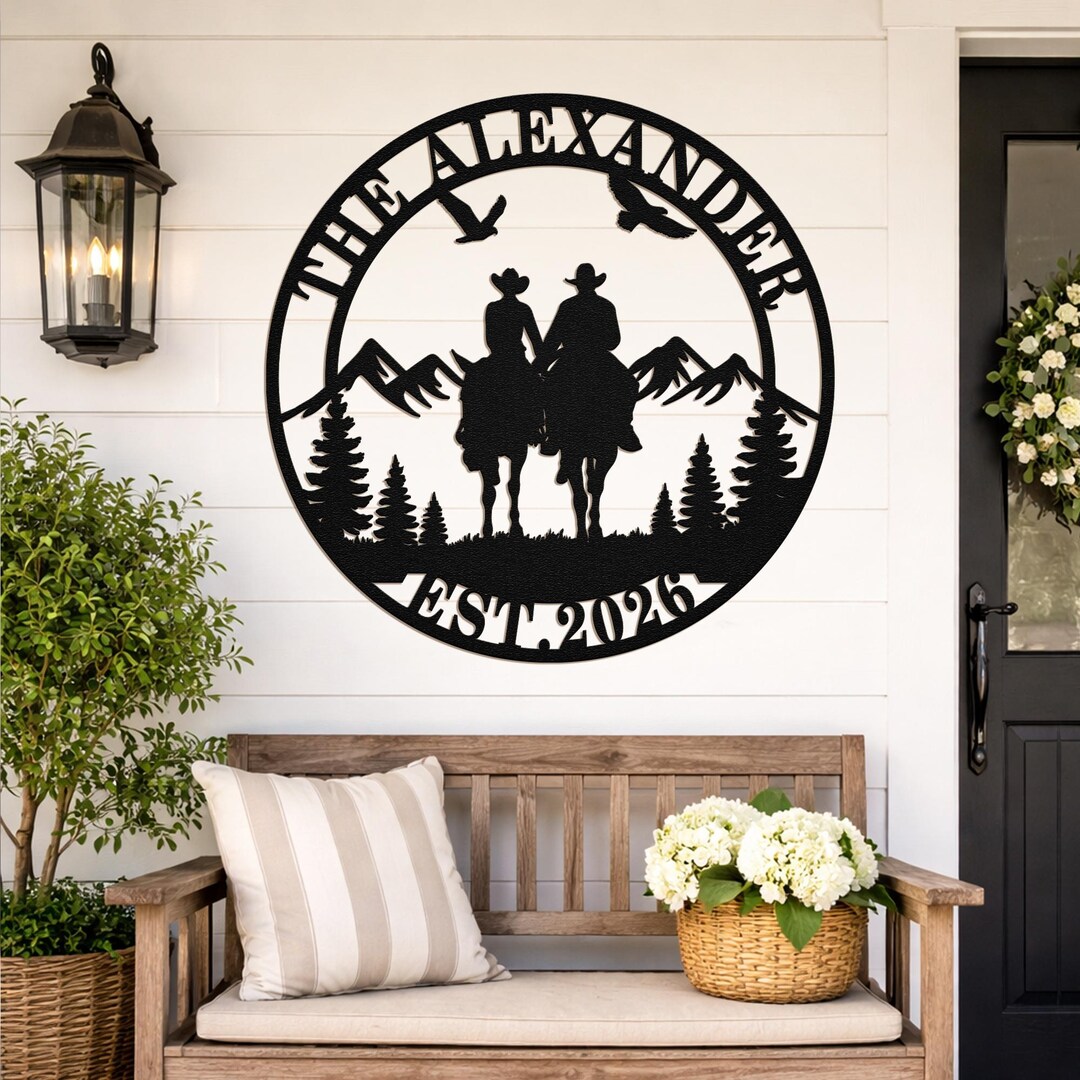 Cowboy Sign Posts Personalized Cowboy Metal Wall Sign, Custom Name Western Couple Art ...