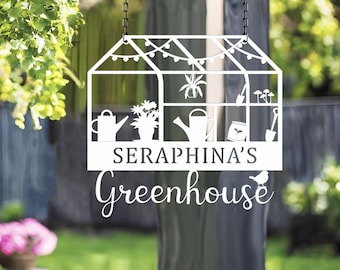 Custom Metal Greenhouse Sign, Personalized Hanging Garden Sign, BackYard Decor, Greenhouse Name Sign, Retro Garden Plaque, Mom's Gift