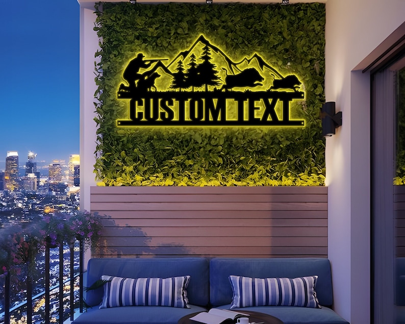 Personalized Hunting Metal Wall Art Led Light, Custom Hunter Name Metal ...
