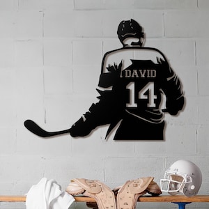 Lampe LED d&#39;art mural en métal personnalisée hockey sur glace, décoration de maison personnalisée pour signe de bâton de joueur, décoration de chambre d&#39;enfant garçon fille amant, cadeau de Noël