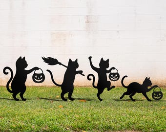Halloween Cat Metal Yard Stake, Dancing Cat Sign, Witch Cat Garden Decor, Halloween Outdoor Decoration, Halloween Party Yard Sign