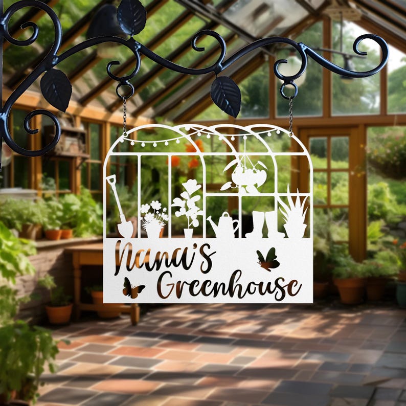 Custom Metal Greenhouse Sign, Personalized Hanging Garden Sign ...