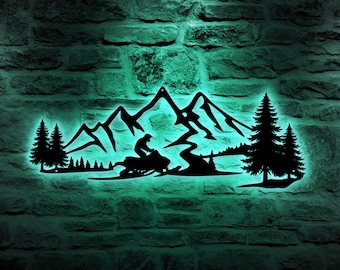 Custom Snowmobile LED Metal Sign, Personalized Ski-Doo Wall Art, Outdoor Decor for Snowmobile Enthusiasts, Gift for Dad, Man Cave Sign