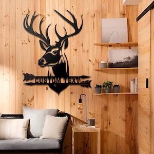 Deer Head Metal Sign, Deer Antler Decor, Deer Hunter Gift, Deer Camp Sign, Christmas Gift For Him, Housewarming Gift, Fathers Day Gift